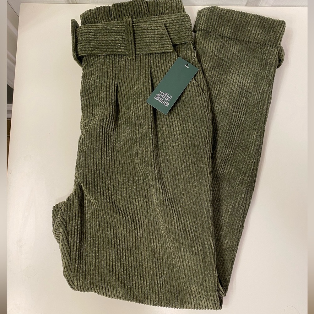 NWT Wild Fable olive green paperbag corduroy pants sz 2